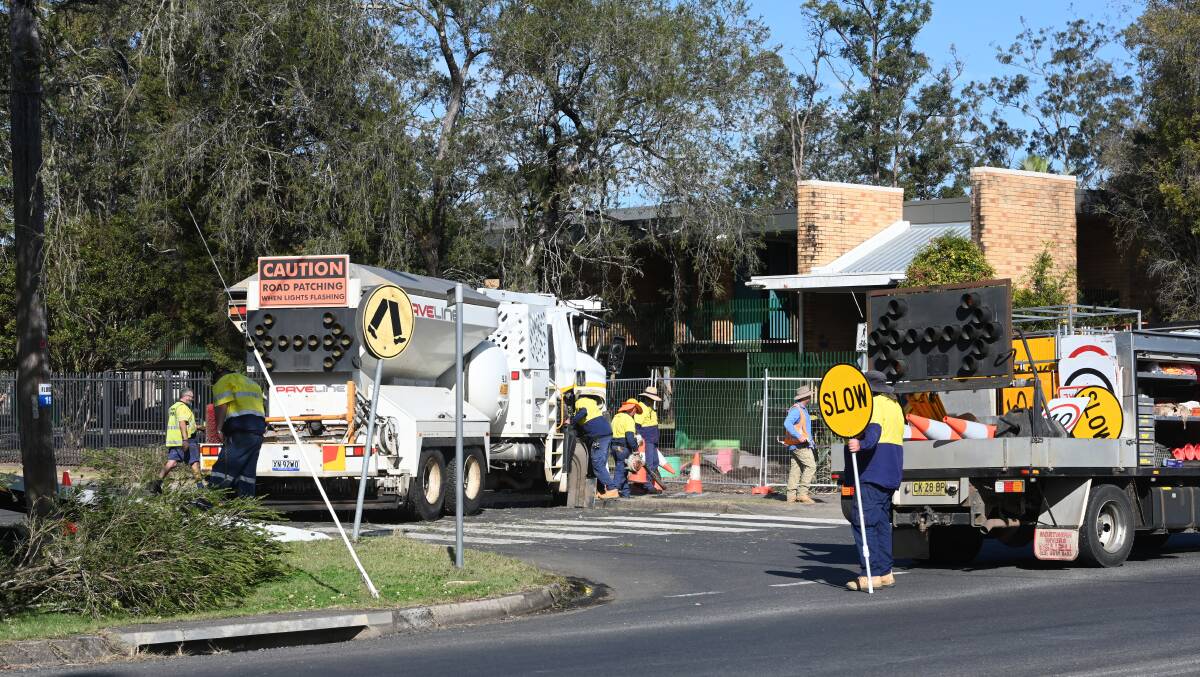 A road repair truck crashed into the vacant Lismore South Public School this afternoon.
