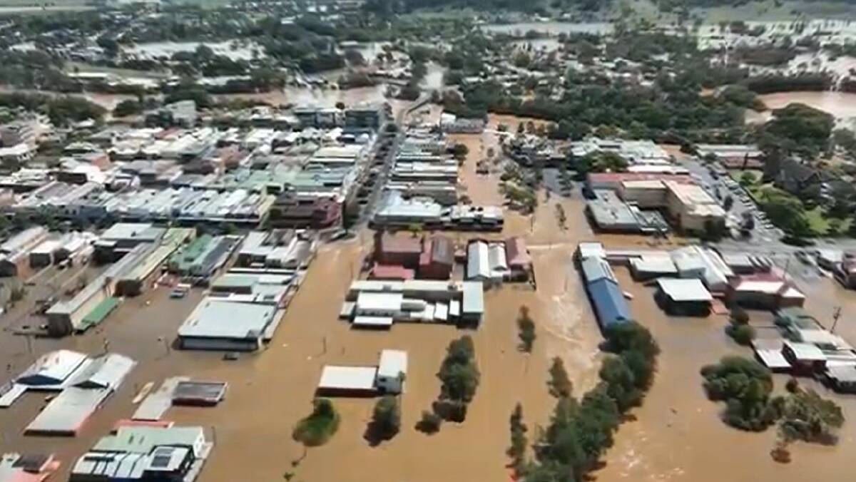 Lismore CBD during the February flood. It's believed about 300 flood impacted businesses may not return to Lismore. Picture: Angus Gray