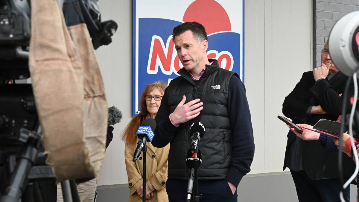 NSW Labor Leader Chris Minns visited Lismore, hearing from business owners what was needed to recover and rebuild after the floods. Picture: Cathy Adams