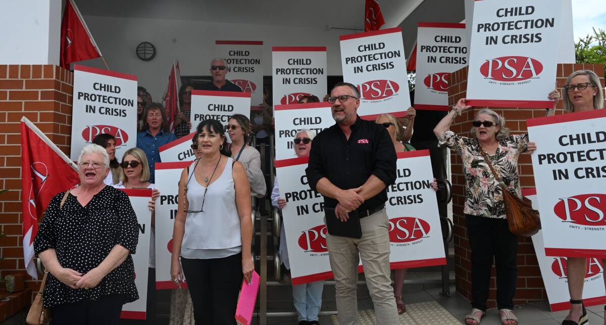 Child Protection caseworkers protesting over working conditions outside the defunct Zadoc St office in Lismore. Picture by Cathy Adams
