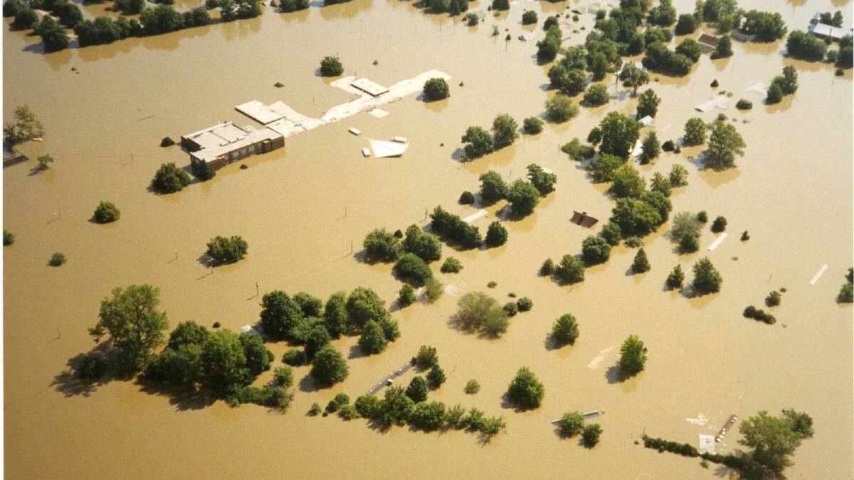 Valmeyer school at the height of the flood waters (16 feet in this area) in 1993. Picture by Dennis Knobloch