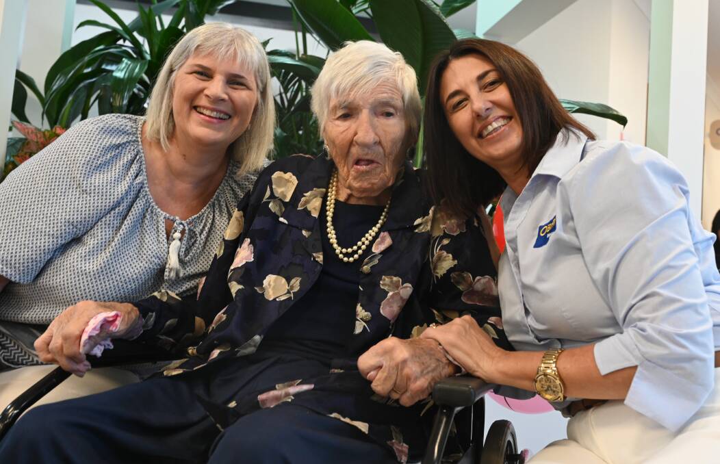 Elda Bortolin turned 99 on April 24 and shares her birthday with niece Debbie Elliott and granddaughter Lisa Love. Picture by Cathy Adams
