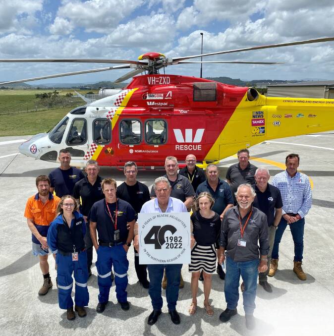 The Westpac Rescue Helicopter staff, crew, and supporters celebrate 40 years of sir rescue on the Northern Rivers. Picture by Westpac Rescue Helicopter