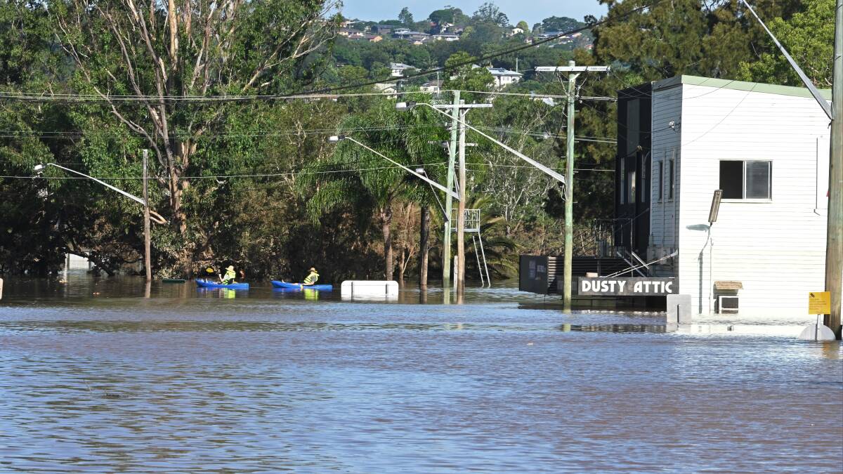 Essential Energy is working to reconnect power to about 4000 properties impacted by flooding in and around Lismore. Picture: Cathy Adams