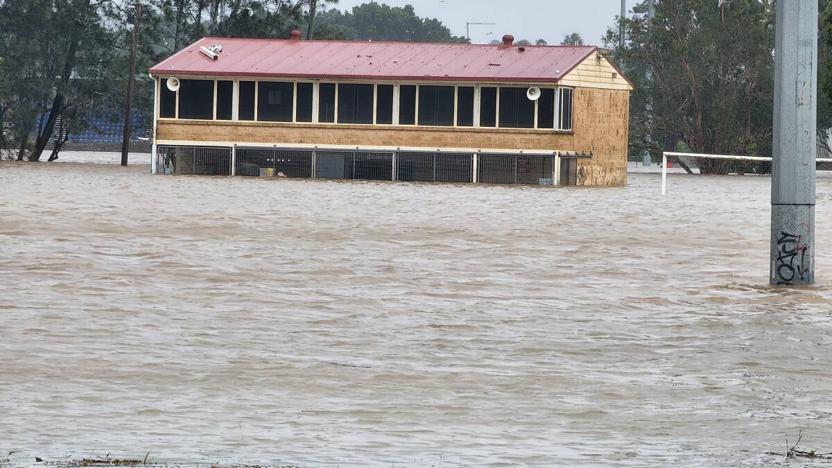 The Workers Soccer Clubhouse was inundated by floodwater on Wednesday. Picture: Cathy Adams
