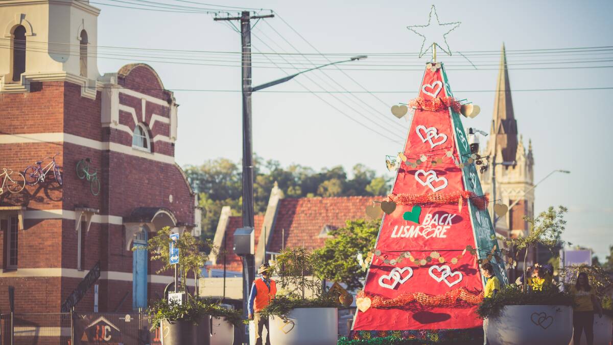 Lismore's recycled Christmas tree is on the corner of Keen and Magellan streets. Picture by Lismore Council