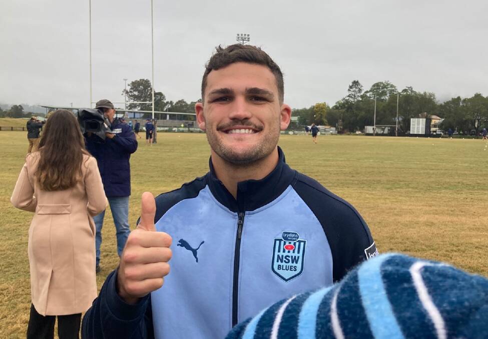 Nathan Cleary arrived in Lismore with his NSW State of Origin team mates, to cheer up flood impacted kids. Picture: Mitch Craig