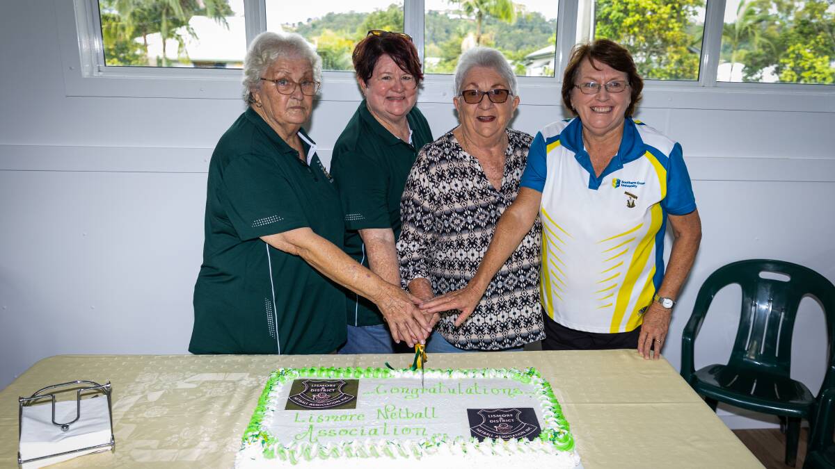 The ladies from the Lismore Netball Association cut the cake at the official reopening of the new clubouse. Picture supplied.