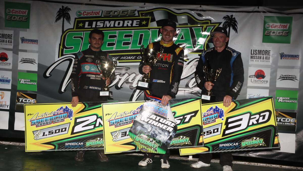 Runner-up Matt Geering, winner Kaidon Brown and third-placed Nathan Smee. Picture by Tony Powell.