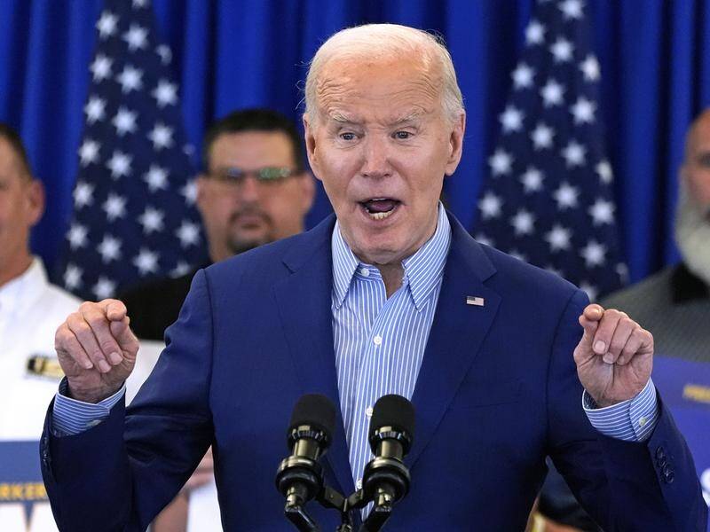 US President Joe Biden says he plans to debate Donald Trump at some point in the campaign. (AP PHOTO)