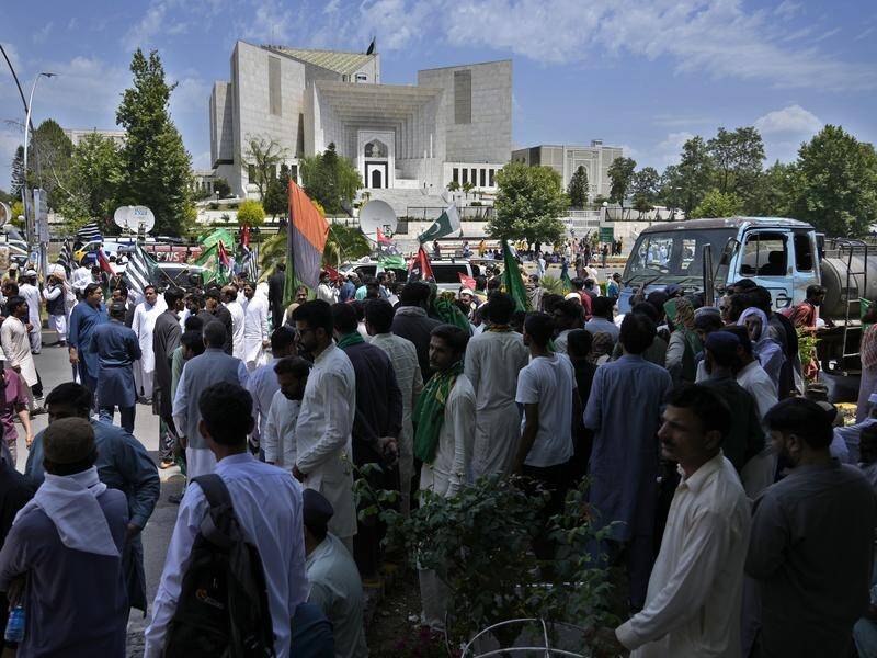 Thousands of people have protested the release of former Pakistan prime minister Imran Khan. (AP PHOTO)