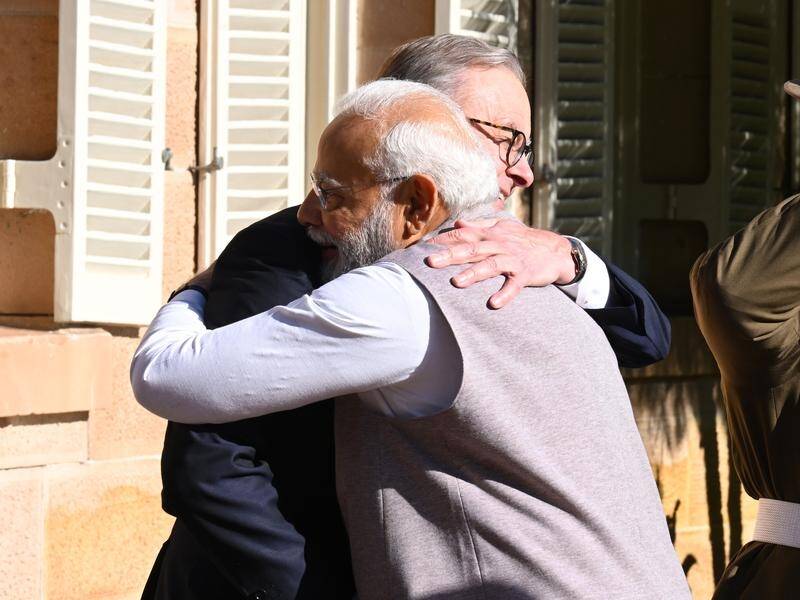 India's PM Narendra Modi is visiting Sydney and will hold bilateral talks with Anthony Albanese. (Dean Lewins/AAP PHOTOS)