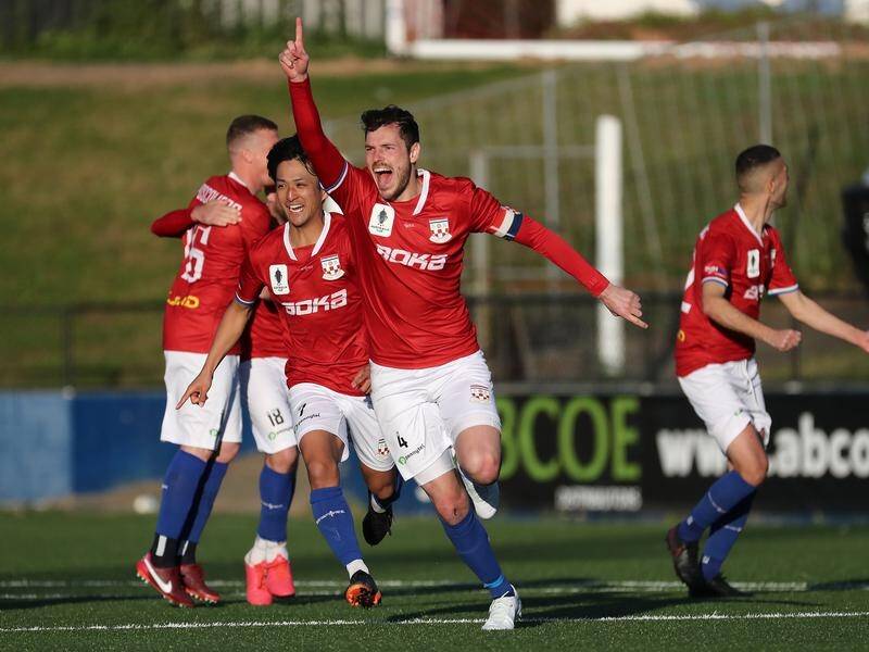 Second-tier Sydney United 58 have upset A-League Men champions Western United in the Australia Cup. (Jeremy Ng/AAP PHOTOS)